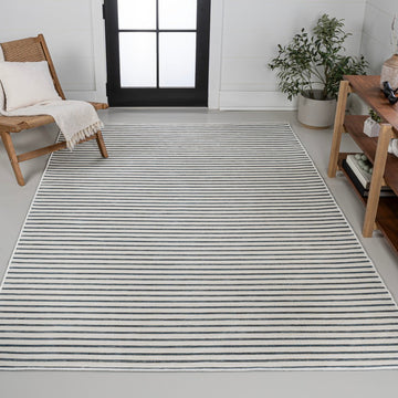 Damon Classic Coastal Pinstripe Reversible Machine-Washable Indoor/Outdoor Area Rug